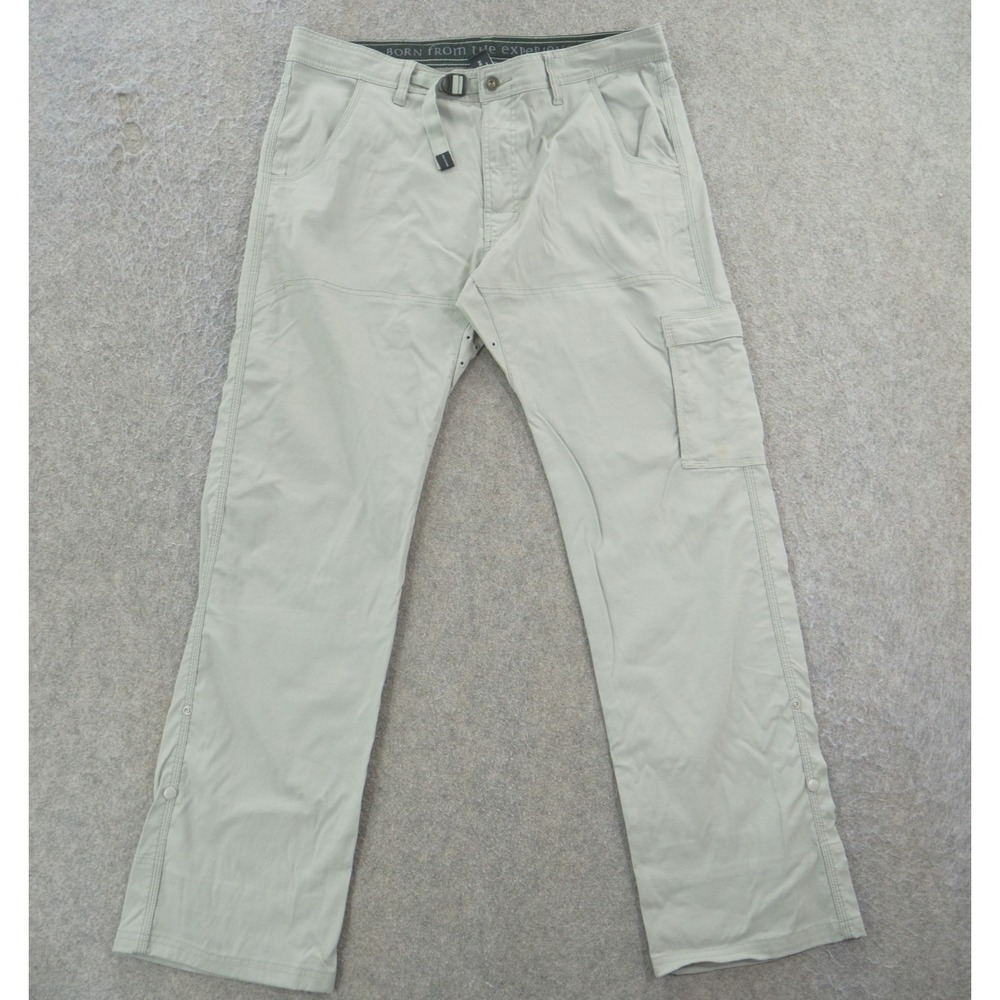 Prana Pants Mens 36 Gray Zip Flat Cargo Pockets Hiking Outdoors Casual